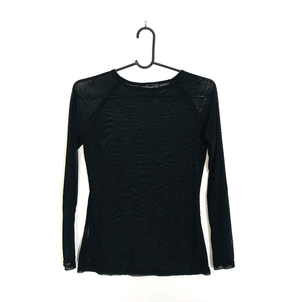 Sheer Stretchy Black Top Long Sleeve 8